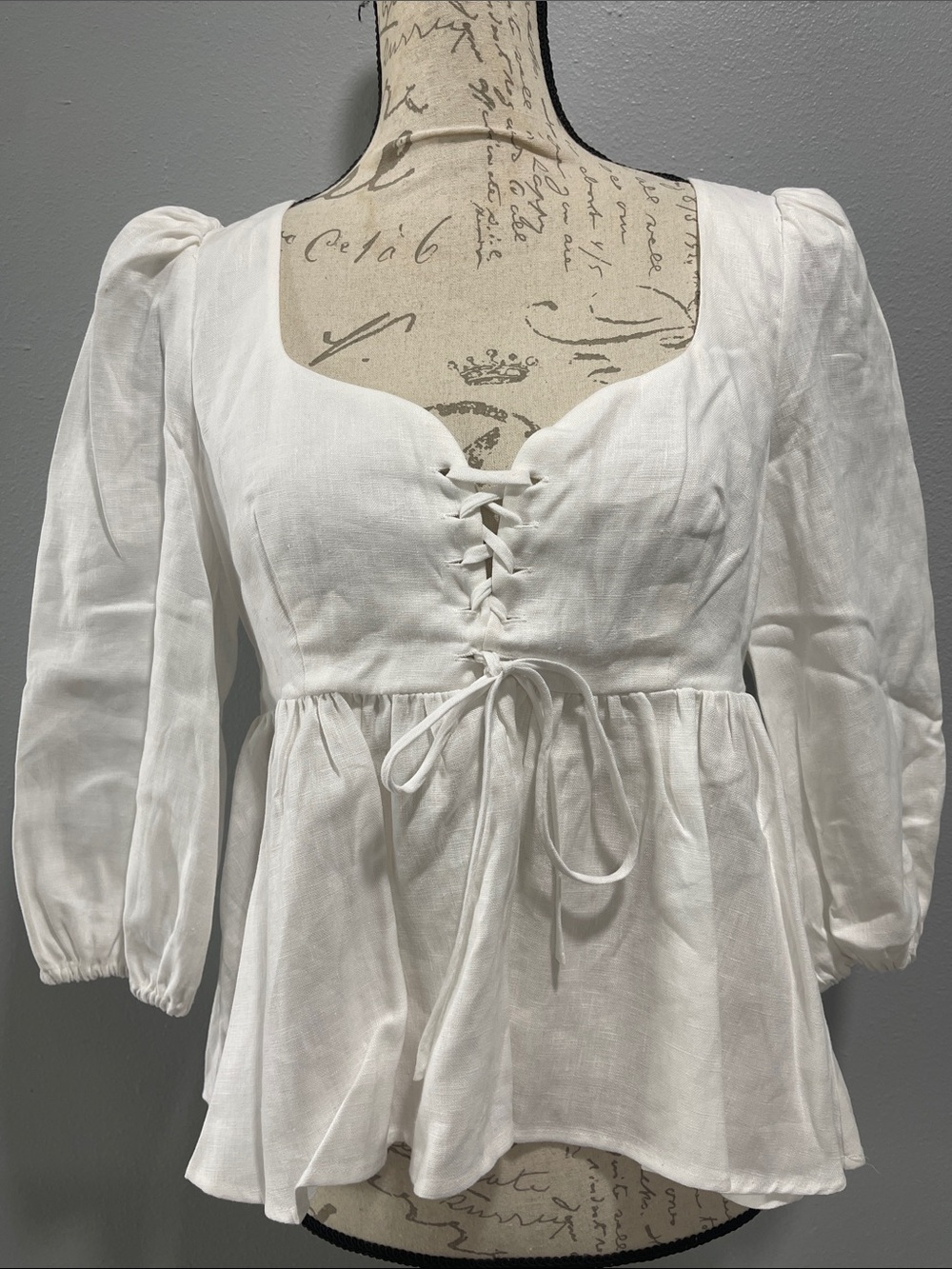 Anthropologie White Lace-Up Peasant Blouse